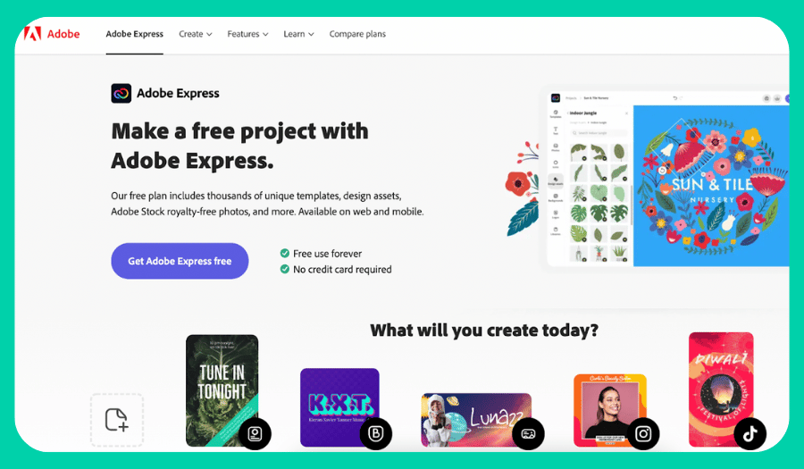 Adobe Express homepage