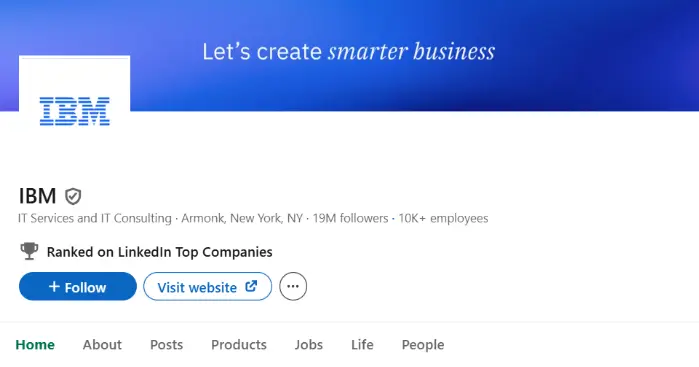 Screenshot of IBM's LinkedIn profile