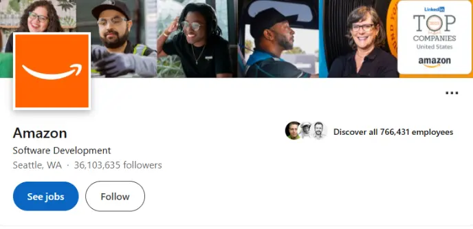 Screenshot of Amazon's LinkedIn account